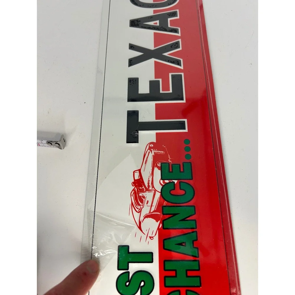 Vintage Texaco Metal Sign Last Chance Gas Station Decor Red 2 ft by 5